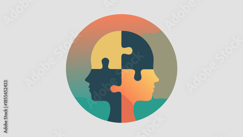 Silhouette Head Profile with Missing Puzzle Piece Logo for Mental Health Concept