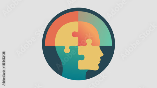 Silhouette Head Profile with Missing Puzzle Piece Logo for Mental Health Concept