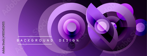 Abstract purple design features layered circles, creating dynamic visual effect. Text reads background design. Modern, sleek presentation.
