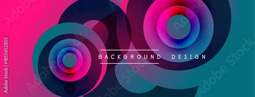 Abstract colorful circles overlap. Pink, purple, blue hues create dynamic background design. Modern, vibrant visual element.