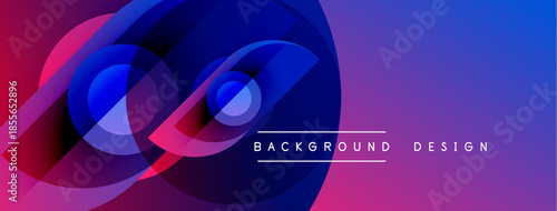 Abstract gradient background. Circular shapes overlap, creating dynamic visual effect. Blue, purple, pink hues dominate composition. Modern design element.
