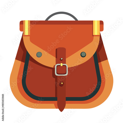 Orange leather saddle bag ready for a travel adventure in the country