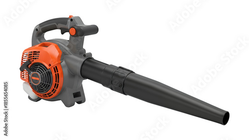 Portable leaf blower with orange accents isolated on transparent background for easy gardening and yard cleanup