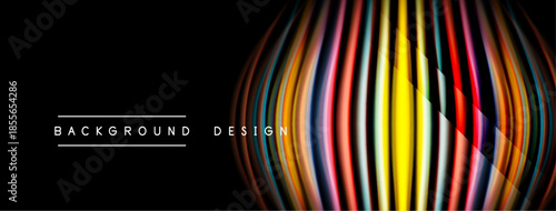 Abstract colorful lines form sphere shape. Black background highlights vibrant design elements. Modern visual presentation.
