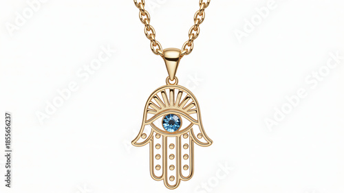Hamsa Hand Necklace with Blue Eye in Gold Tone and Ornate Design for Spiritual Jewelry