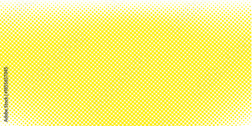 Yellow and white vector halftone. Industrial half tone texture. Subtle dotted gradient. Retro effect overlay. Grunge dot pattern on transparent backdrop. Modern graphic halftone perforated surface
