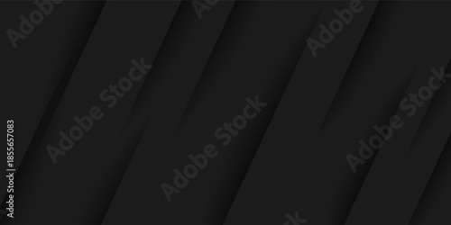 Black abstract background design. Modern wavy line pattern (guilloche curves) in monochrome colors. Premium stripe texture for banner, business backdrop. Dark horizontal vector template