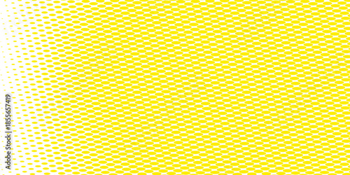 Yellow and white vector halftone. Industrial half tone texture. Subtle dotted gradient. Retro effect overlay. Grunge dot pattern on transparent backdrop. Modern graphic halftone perforated surface
