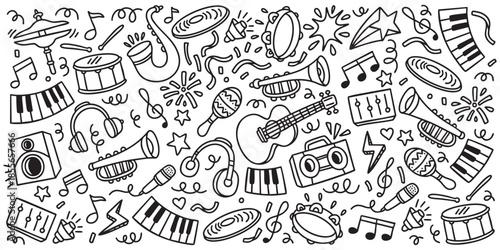 Hand drawn music and party element doodle vector illustration