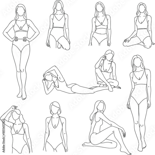 A set of female silhouettes in various yoga poses silhouette