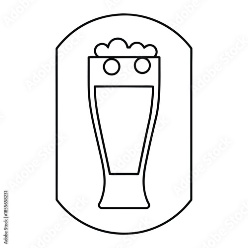 A clean line drawing of a tall glass filled with beer and frothy foam.