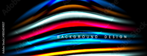 Abstract colorful lines create dynamic wave effect. Bright shades contrast against dark background. Text reads background design.