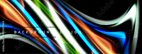 Abstract colorful waves form dynamic background. Bright hues blend, creating flowing visual effect. Modern design element.