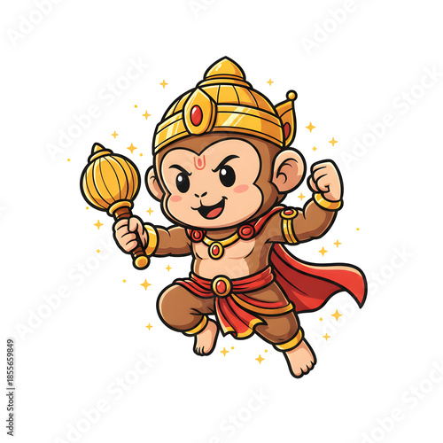 Heroic Cute Hanuman Chibi Cartoon Vector