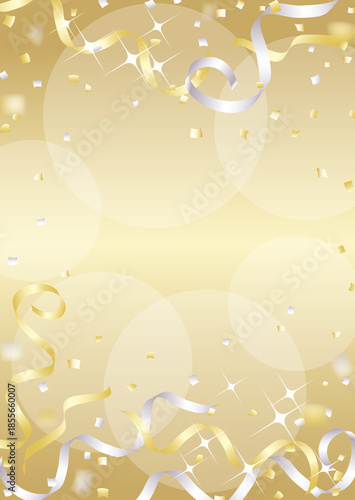 金銀のテープが飛ぶキラキラした縦向き背景イラスト