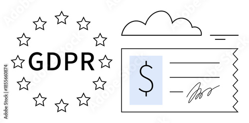 GDPR compliance concept. GDPR ensures user data privacy, secure cloud storage, and the handling of financial documents. GDPR is essential for security in cloud services, financial systems