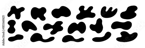 Organic Soft Amoeba Shape Kit in Black Color. Monochrome Round Form Set. Abstract Blob Figure Bundle. Hand Drawn Vector Illustration
