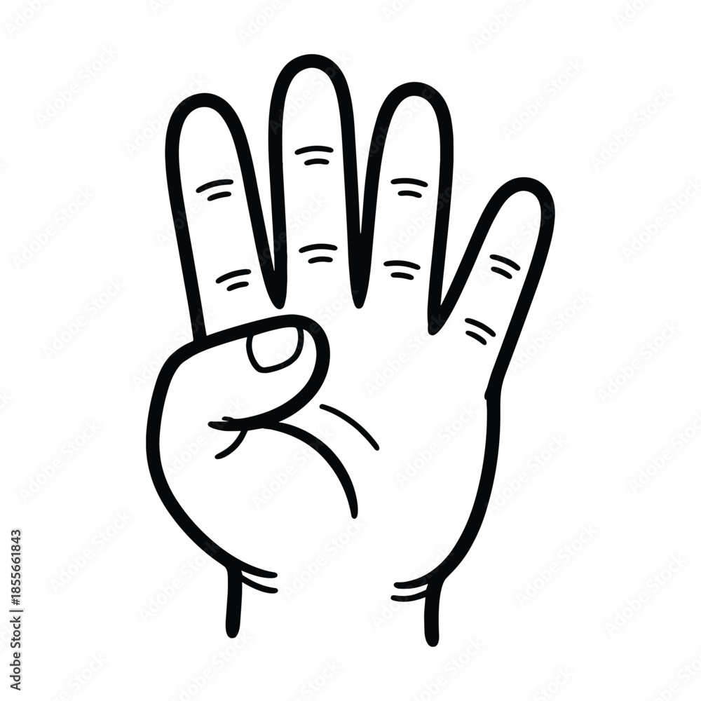 Obraz premium Outline illustration of hand showing four fingers