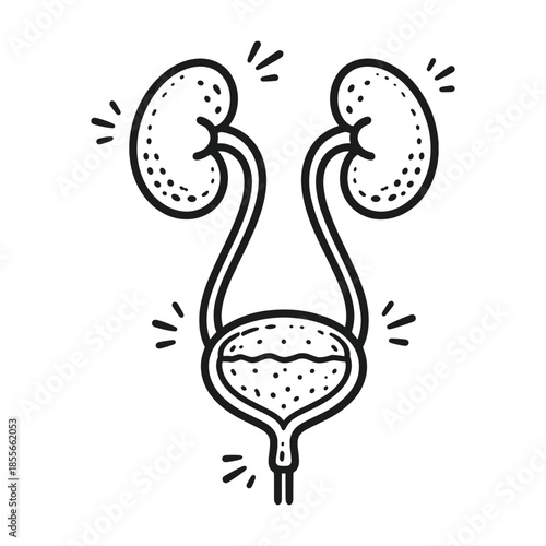 Outline vector illustration of human urinary system anatomy