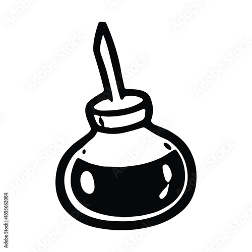 Outline illustration of ink bottle with pen