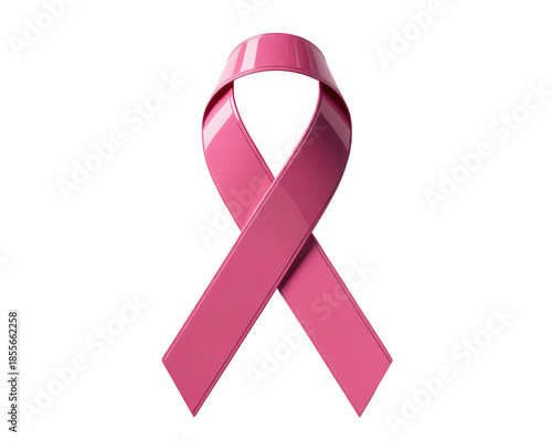 Glossy pink ribbon symbol of breast cancer awareness on transparent background black background