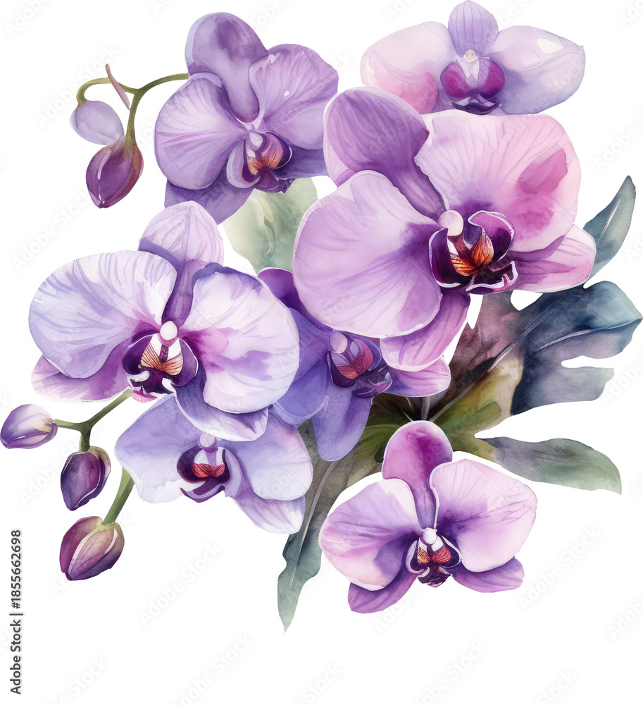 Naklejka premium High-quality orchid blossom in soft lilac tones, realistic texture and delicate lighting, isolated on transparent background for versatile use