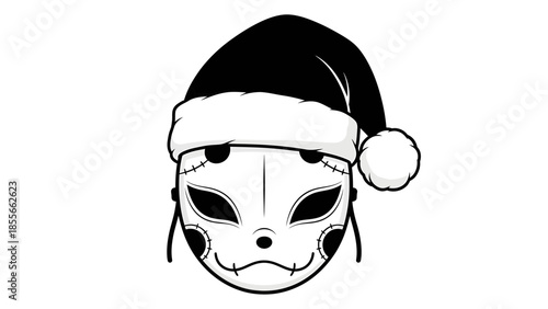 Festive Mask with Santa Hat - Mysterious Christmas Character Illustration