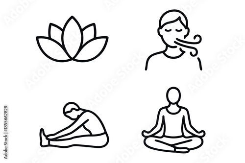Yoga and Meditation Line Icons Set Minimal Illustration