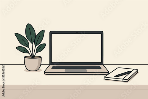 Adobe Illustrator ArtworkWorkspace Desk with Laptop and Notebook Minimal Illustration