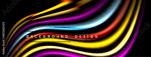 Fotografía Abstract colorful waves flow across black space