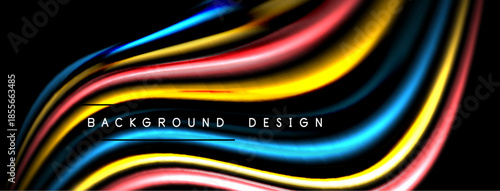 Abstract colorful waves form dynamic background. Bright hues blend, creating modern visual effect. Text reads background design.