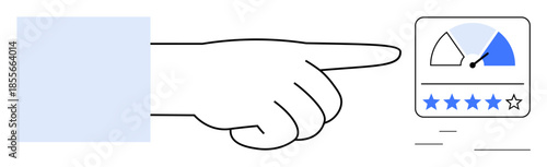 Feedback concept. Feedback displayed with a performance gauge, star rating, and hand gesture for clarity. Feedback contributes to performance reviews and customer satisfaction. For reviews, ratings