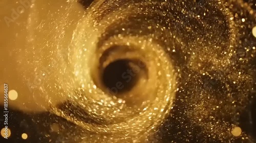 Golden Swirling Galaxy Nebula with Bokeh Lights.