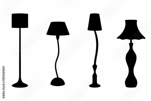 Set of black silhouette floor lamps  vector, vintage room lamp silhouette
