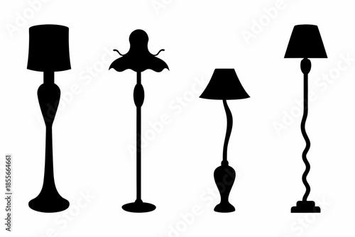 Set of black silhouette floor lamps  vector, vintage room lamp silhouette