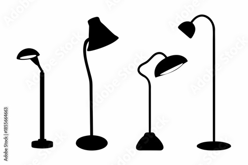 Set of black silhouette floor lamps  vector, vintage room lamp silhouette