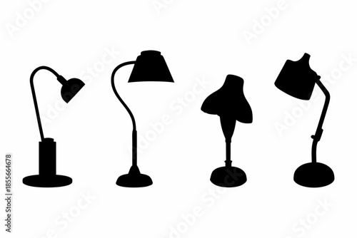 Set of black silhouette floor lamps  vector, vintage room lamp silhouette