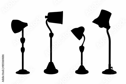 Set of black silhouette floor lamps  vector, vintage room lamp silhouette