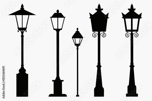 street lamp silhouette  vector, Silhouettes of vintage street lamps   Vector