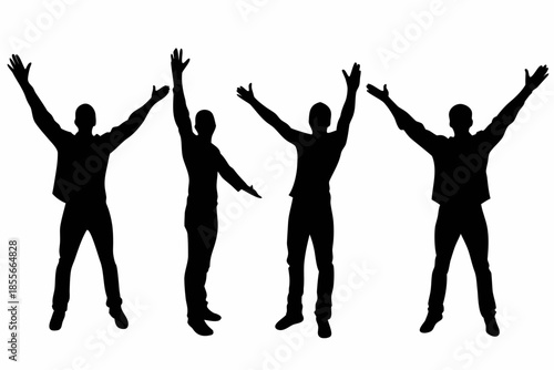 man raised hand up silhouette vector. People celebrating with raised hands in a silhouette Vector