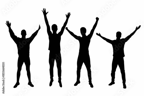 man raised hand up silhouette vector. People celebrating with raised hands in a silhouette Vector