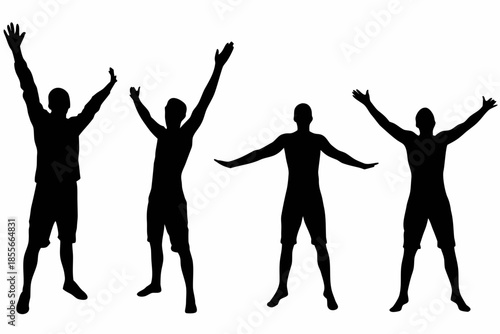 man raised hand up silhouette vector. People celebrating with raised hands in a silhouette Vector