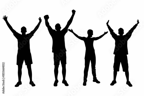 man raised hand up silhouette vector. People celebrating with raised hands in a silhouette Vector