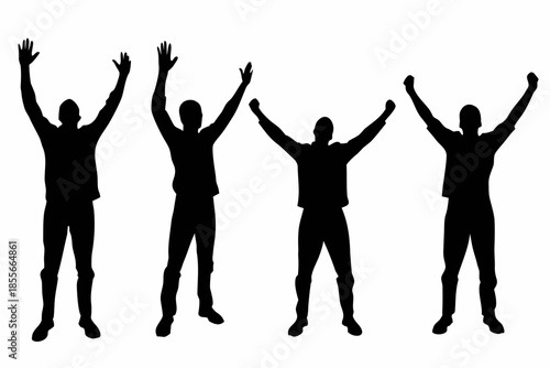 man raised hand up silhouette vector. People celebrating with raised hands in a silhouette Vector