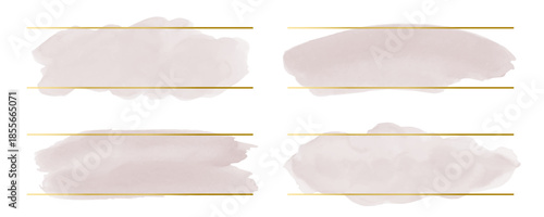 ベクターの水彩風にじみとゴールドフレームのセット