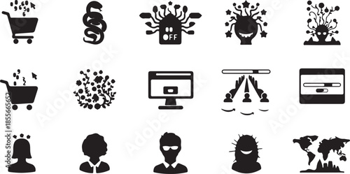 Collection of various isolated icons on transparent background