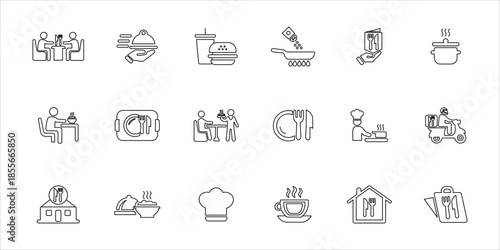 restaurant icons set. restaurant, fast food, meal, food, chef, cafeteria, menu, waiter and more. simple line vector illustration