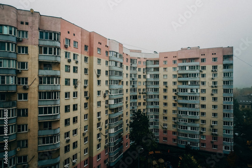 Houses in the fog in a residential area