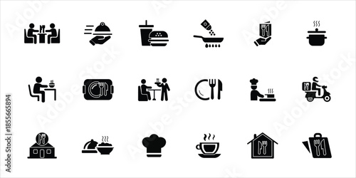 restaurant icons set. restaurant, coffe, meal, food, chef, diner, menu, waiter and more. simple solid vector illustration