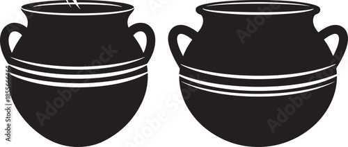 Two black silhouettes of ancient clay pots or jars